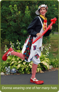 Donna Riley in clown costume.